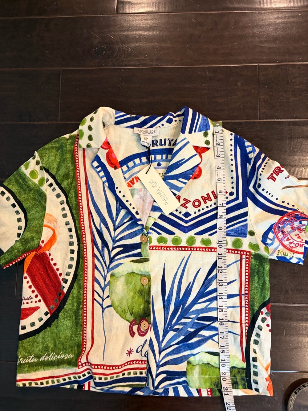 Rachel Zoe Tropical Print Button-Front Shirt in Multicolor - Picture 5 of 6